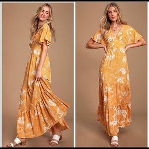 Lulus Savanna Yellow Floral Maxi Dress Size Small